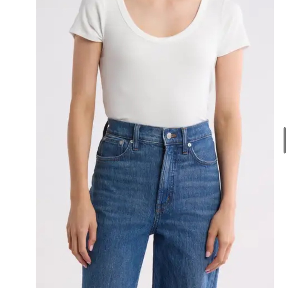 White Scoop Neck T-Shirt and Blue Jeans